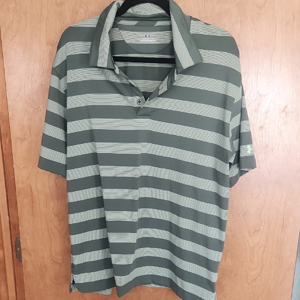 Under Armour Men's Polo Shirt - Olive Stripes